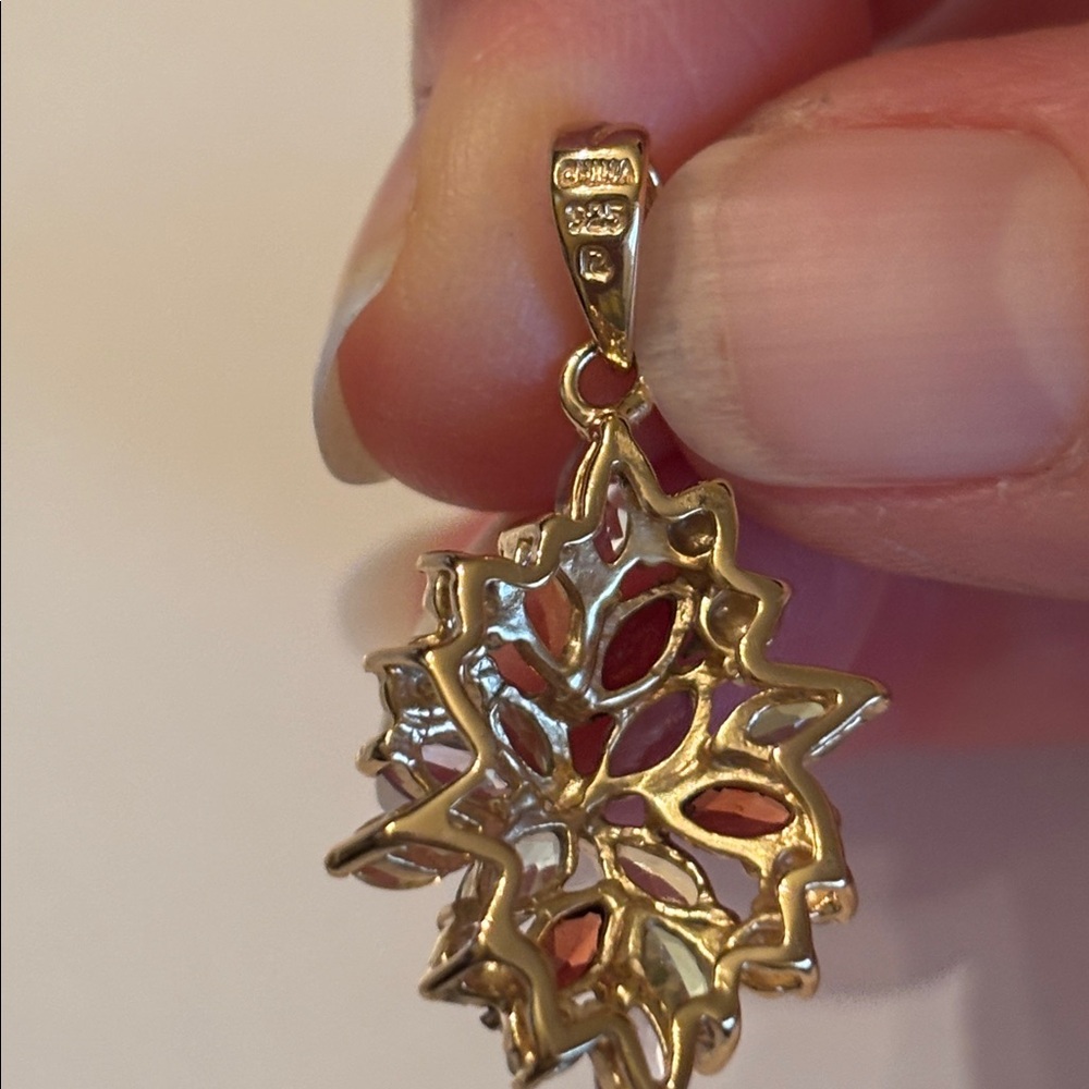 Beautiful Multicolor Gemstone Flower Pendant - image 2